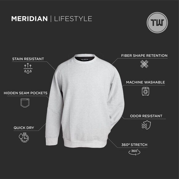 Truwear The Meridian Lifestyle Crewneck Men's Polo Shirt Long Sleeve Grey, Sz L - Picture 4 of 12